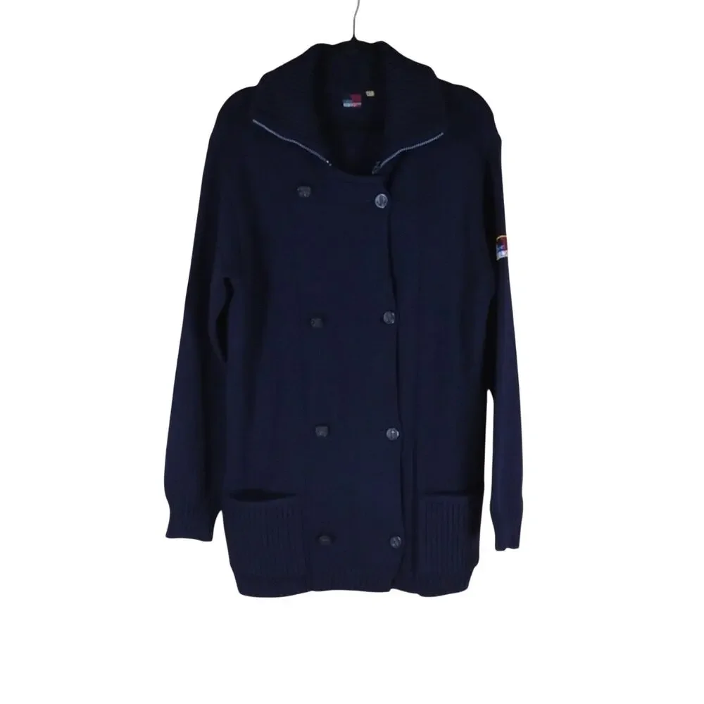 Evan Pull Men’s XL Vintage 90s Wool Knit Jacket Marine Preppy Winter Warm